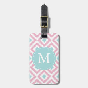 Monogrammed Light Pink Mint Diamonds Ikat Pattern Luggage Tag