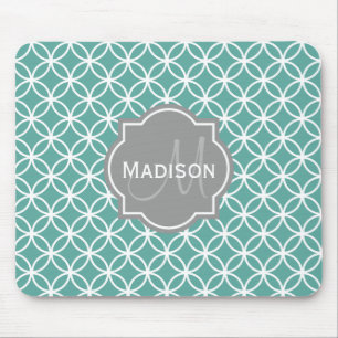 Monogrammed Light Teal Circle Pattern Mouse Mat