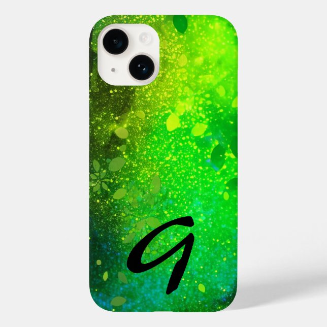 Monogrammed Lime Green Forest Faux Glitter Case-Mate iPhone Case (Back)