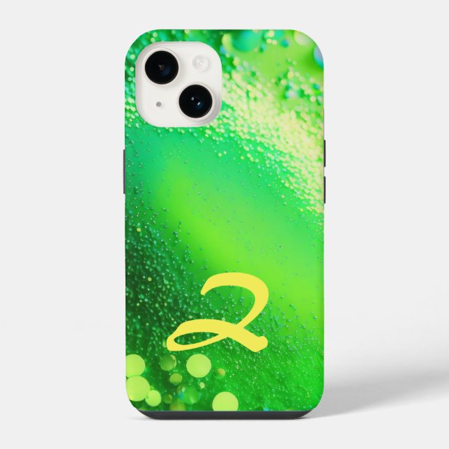 Monogrammed Lime Green Glitter iPhone Case (Back)
