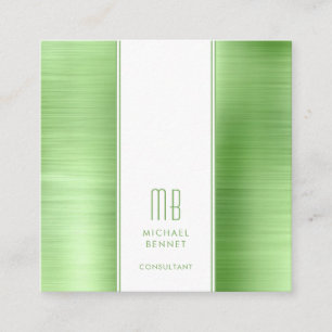 Monogrammed Lime Green Metallic Foil Consultant Square Business Card