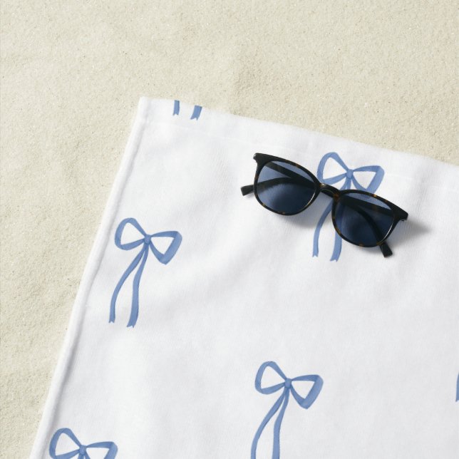 Monogrammed Little Bow Blue Beach Towel (In Situ)