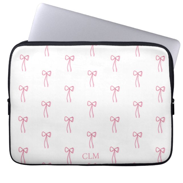 Monogrammed Little Bow Pink Laptop Sleeve (Front)