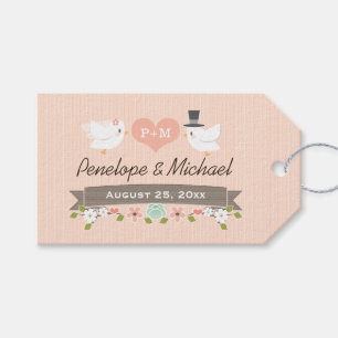 MONOGRAMMED LOVE BIRDS BLUSH DOVE THANK YOU GIFT TAGS