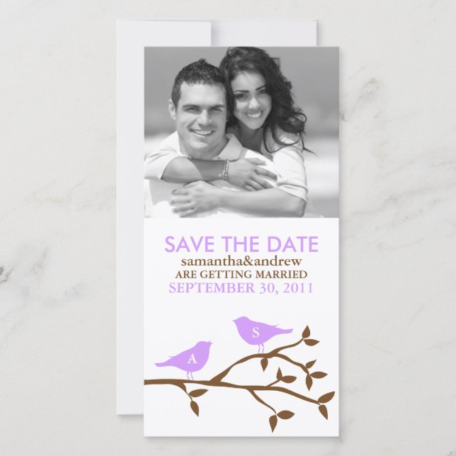 Monogrammed Love Birds Save the Date (Front)