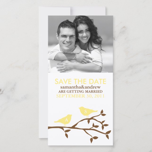 Monogrammed Love Birds Save the Date Photocards (Front)