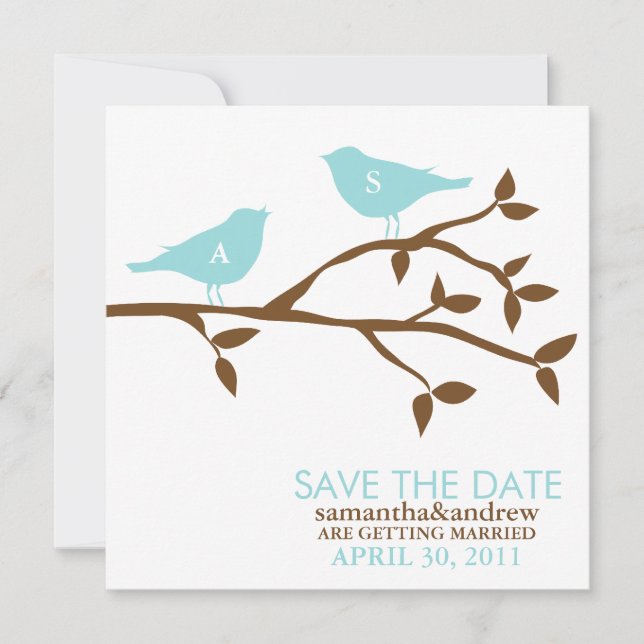 Monogrammed Love Birds Wedding Save the Date Invitation (Front)
