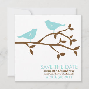 Monogrammed Love Birds Wedding Save the Date Invitation