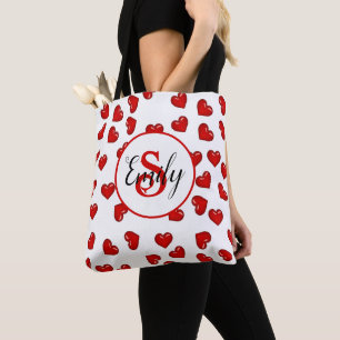 monogrammed love Red heart on white Tote Bag