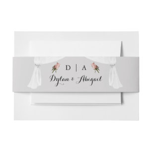 Monogrammed Lt. Grey w/Roses Wedding Belly Band Invitation Belly Band
