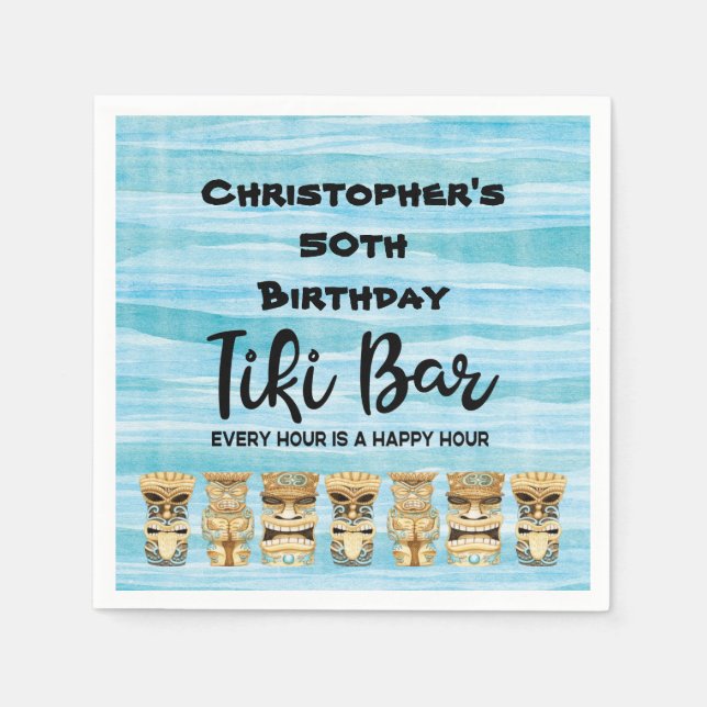 Monogrammed Luau Tiki Bar Birthday Party Napkin (Front)