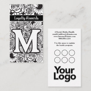 Monogrammed M Floral Black and White Company Logo Business Card