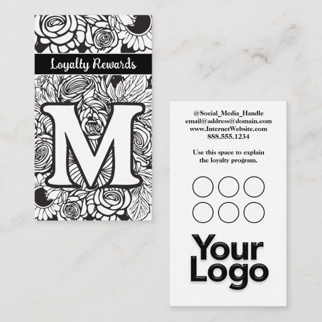 Monogrammed M Floral Black and White Company Logo  Business Card (Front/Back)