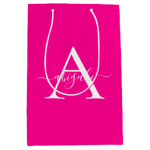 Monogrammed Magenta Pink Minimalist Elegant Medium Gift Bag