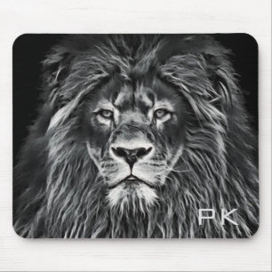 Monogrammed Majestic Gray Lion Mouse Mat
