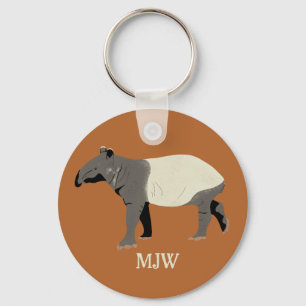 Monogrammed Malayan Tapir Animal Illustration Key Ring