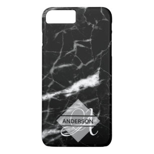 Monogrammed Marble Phone Case Black Personalised