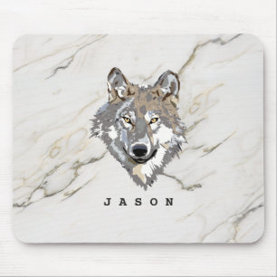 Monogrammed Marble Stone And Wolf Mouse Mat