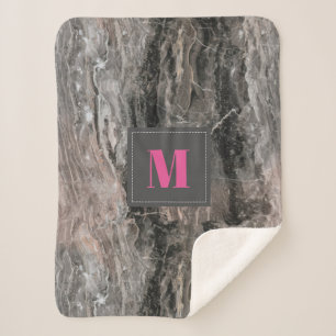 Monogrammed Marble Stone  Pattern in Grey Tones Sherpa Blanket