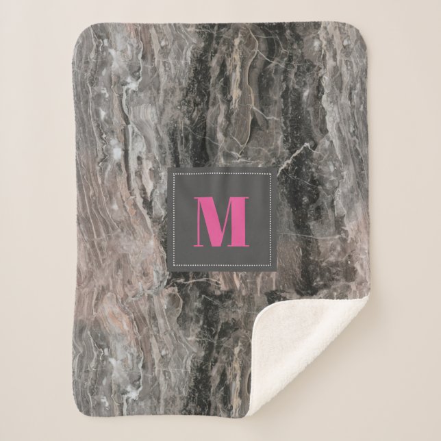 Monogrammed Marble Stone  Pattern in Grey Tones Sherpa Blanket (Front)