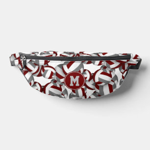 Monogrammed maroon grey volleyballs pattern bum bags