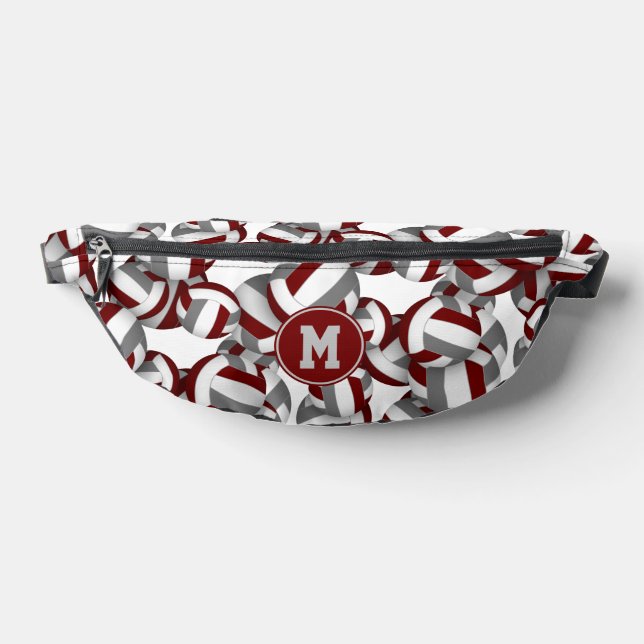 Monogrammed maroon grey volleyballs pattern  bum bags (Lay Down)