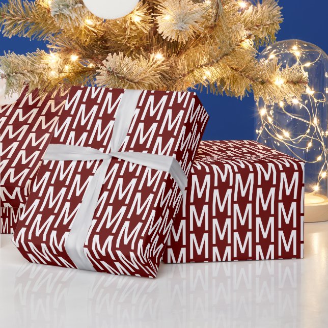 Monogrammed maroon wine custom initial pattern wrapping paper (Holidays)