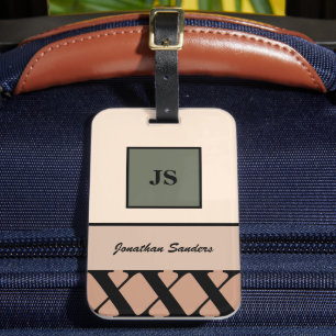 Monogrammed Masculine Neutral-Toned Luggage Tag