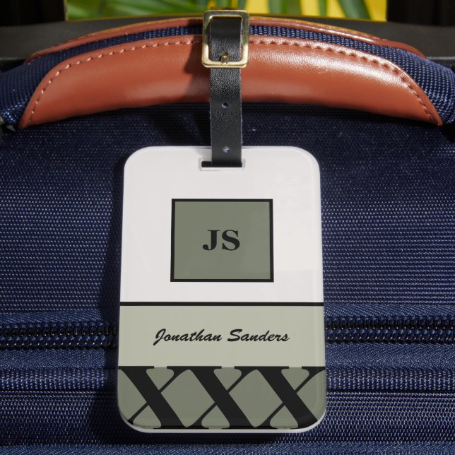 Monogrammed Masculine Neutral-Toned Luggage Tag (Front Insitu 2)