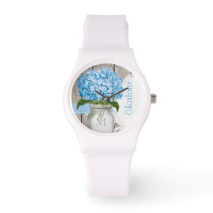 Monogrammed Mason Jar Blue Hydrangea Watch