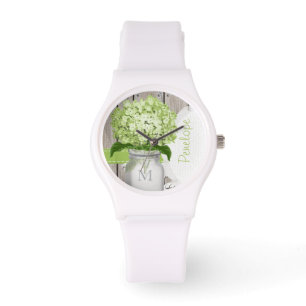Monogrammed Mason Jar Green Hydrangea Watch