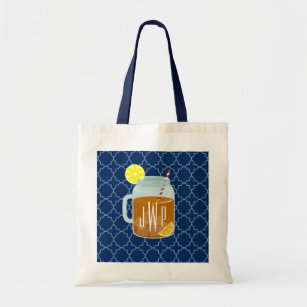 Monogrammed Mason Jar Sweet Tea - Navy Quatrefoil Tote Bag