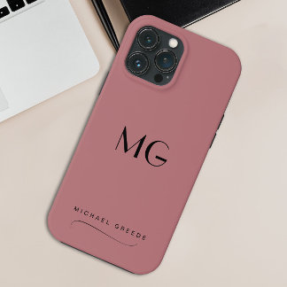 Monogrammed Mauve Minimalist With Name iPhone 13 Pro Max Case