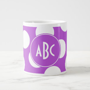 Monogrammed Medium Orchid and White Polka Dots Large Coffee Mug