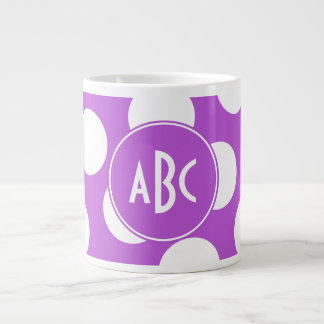 Monogrammed Medium Orchid and White Polka Dots Large Coffee Mug