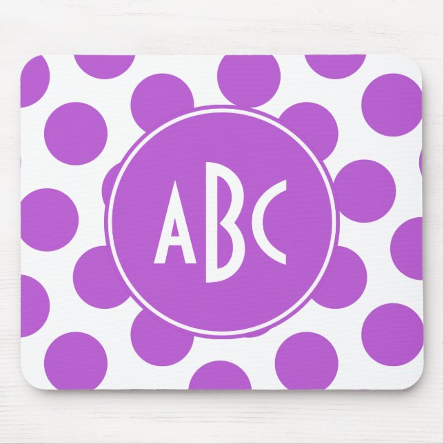 Monogrammed Medium Orchid Polka Dots Mouse Mat (Front)
