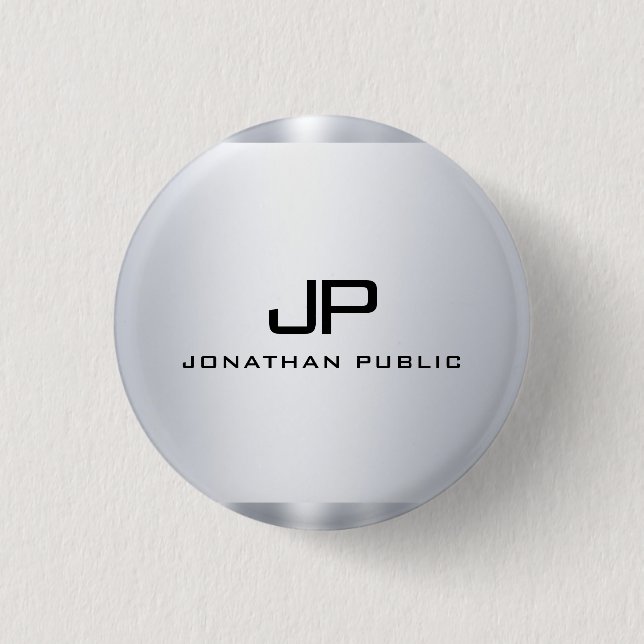 Monogrammed Metallic Look Faux Silver Template 3 Cm Round Badge (Front)