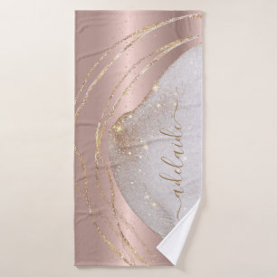 Monogrammed Metallic Rose Gold Glitter Sparkles Bath Towel Set