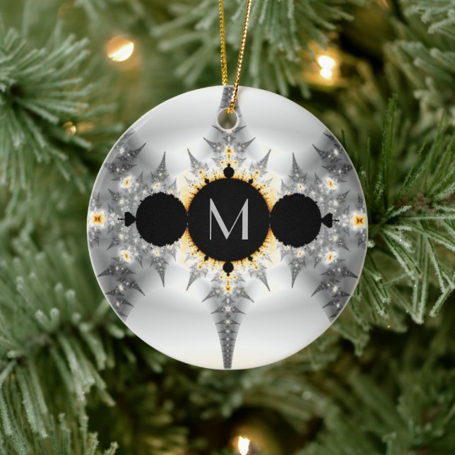 Monogrammed Metallic Silver Fractal Ceramic Tree Decoration (Tree)