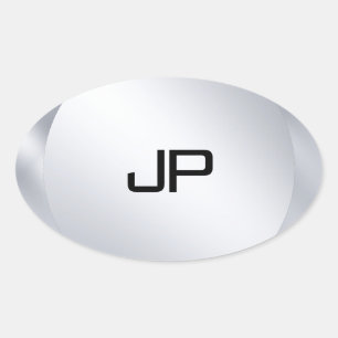 Monogrammed Metallic Silver Look Template Oval Sticker