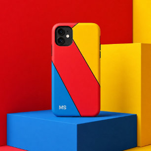 Monogrammed Mid Century Bauhaus Retro Colour Block iPhone 15 Pro Max Case