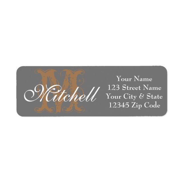 Monogrammed Mid Grey return address labels (Front)