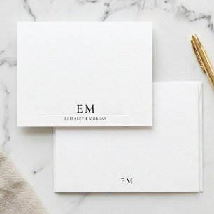 Monogrammed Minimal Elegant Black White Stationery Card