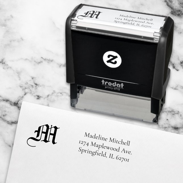 Monogrammed Minimal Elegant Ornate Stylish Black Self-inking Stamp (Creator Uploaded)