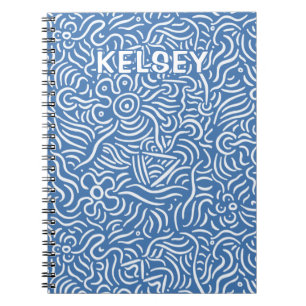 Monogrammed Minimal Line Art Blue Notebook