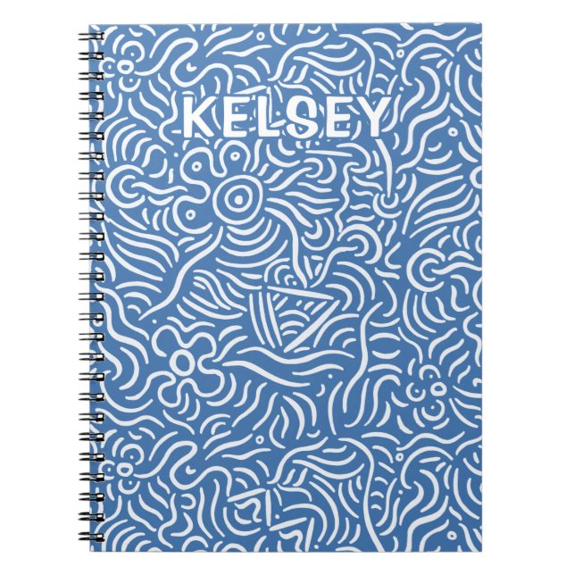 Monogrammed Minimal Line Art Blue Notebook (Front)