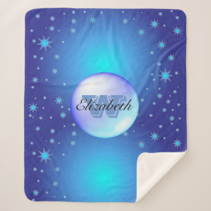 Monogrammed Minimalism  Blue Glittery  Background Sherpa Blanket