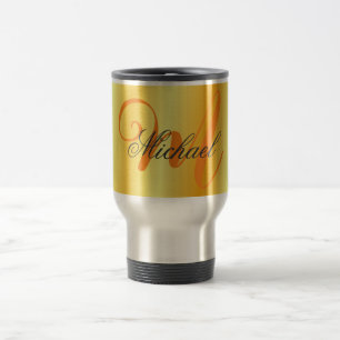 Monogrammed Minimalist Plain Modern Gold Colour Travel Mug