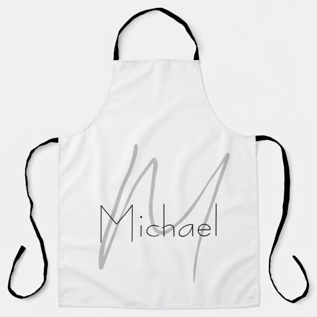 Monogrammed Minimalist Plain Modern Name Apron (Front)