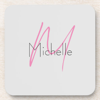 Monogrammed Minimalist Plain Modern Name Coaster